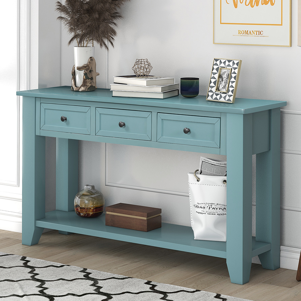 U-STYLE 55" Modern Style Wooden Console Table with 3 Storage Drawers, and Bottom Shelf, for Entrance, Hallway, Dining Room, Kitchen - Green