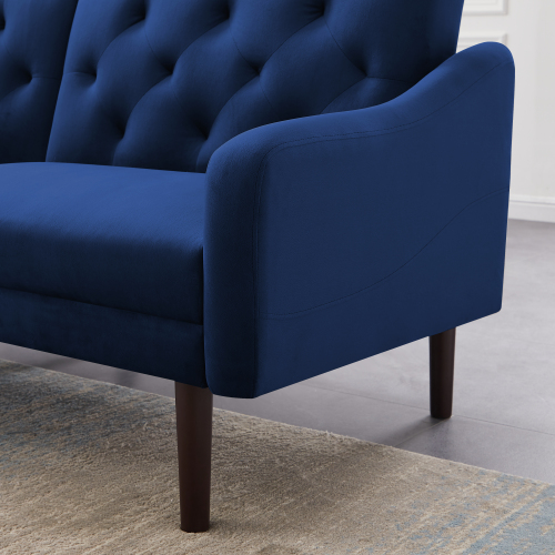 74.8" 2-Seat Velvet Upholstered Sofa Bed with 2 Pillows, and Wooden Frame, for Living Room, Bedroom, Office, Apartment - Blue
