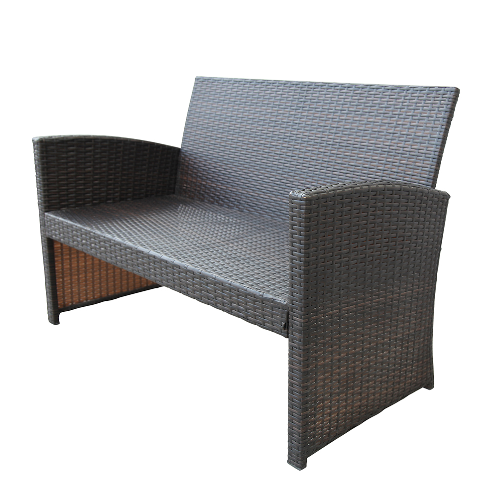 4 Pieces Outdoor Wicker Furniture Set, Including 2 Armchairs, Loveseat sofa, Tempered Glass Coffee Table, and 3 Cushions, for Garden, Terrace, Porch, Poolside - Brown
