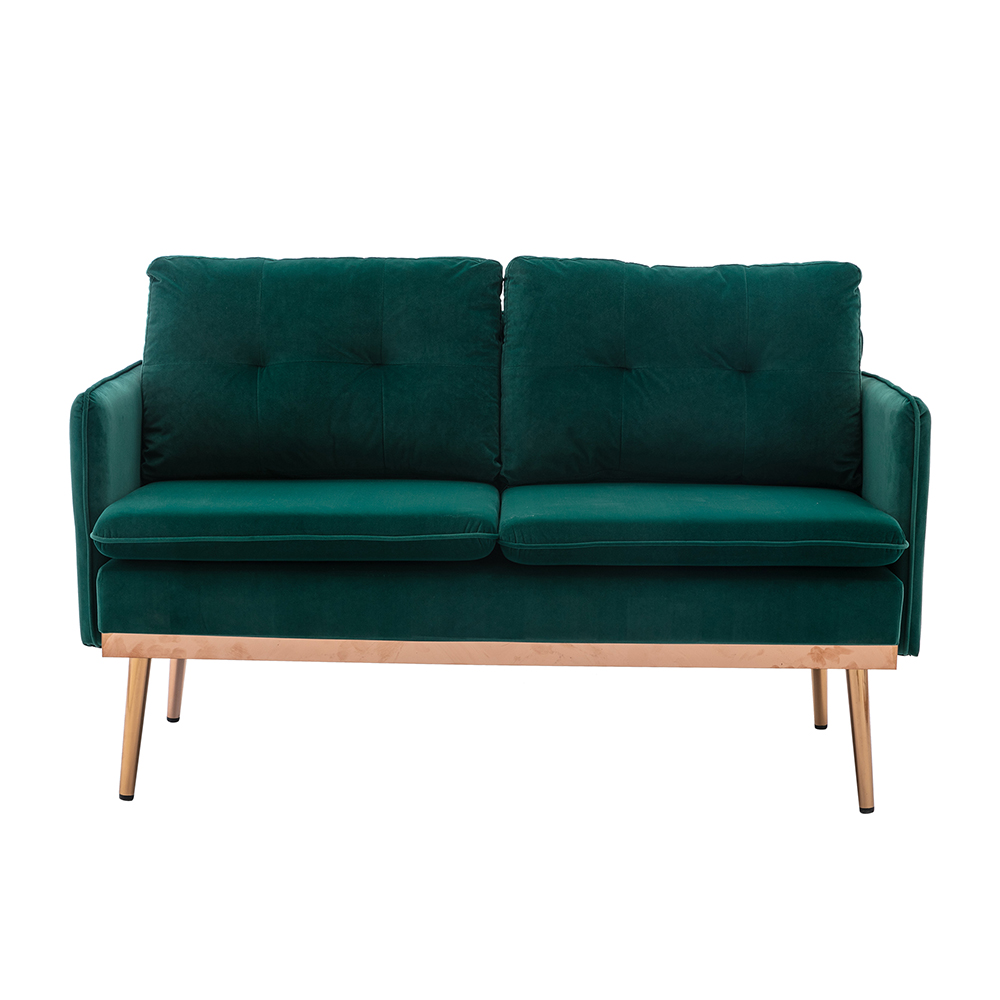 COOLMORE 55.91" 2-Seat Velvet Upholstered Sofa with Plywood Frame, and Stainless Feet, for Living Room, Bedroom, Office, Apartment - Green