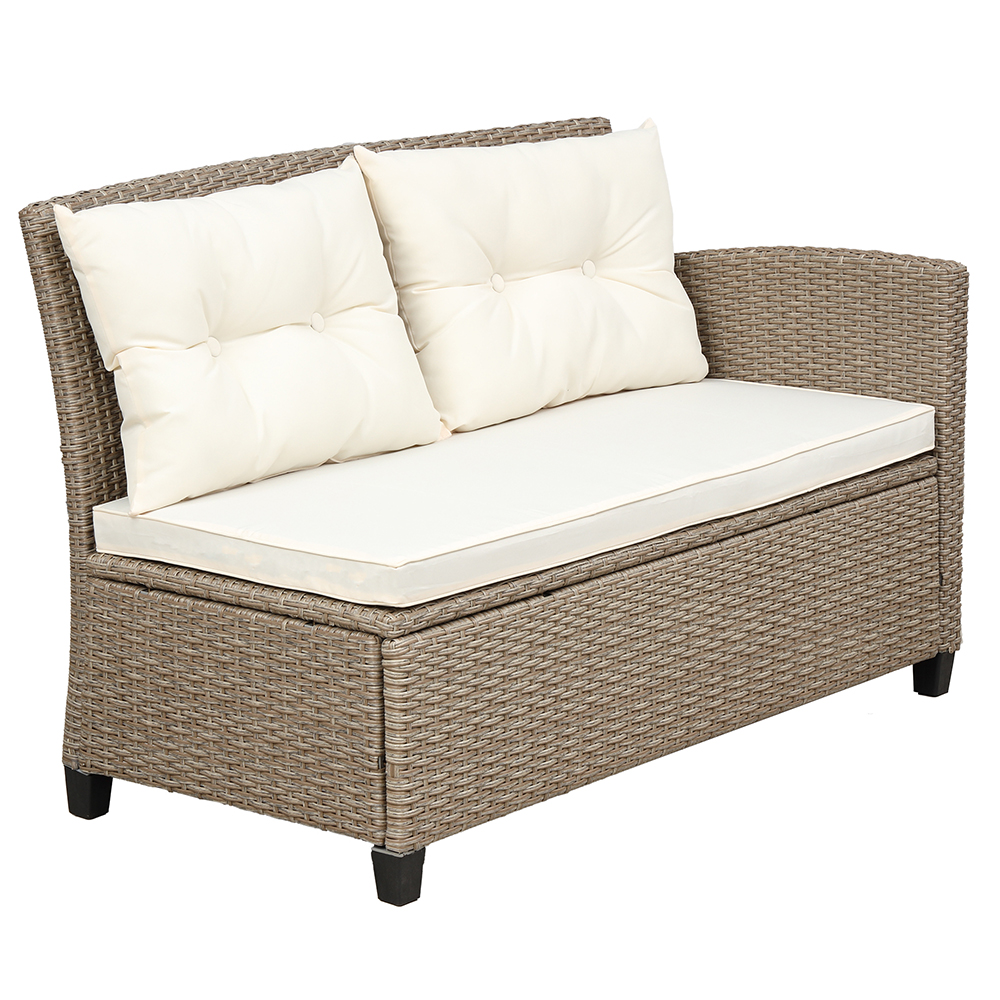 U-STYLE 4 Pieces Outdoor Ratten Furniture Set, Including 2-Seat Sofa, Lounge Sofa, Armchair, and Coffee Table, for Garden, Terrace, Porch, Poolside, Beach - Beige
