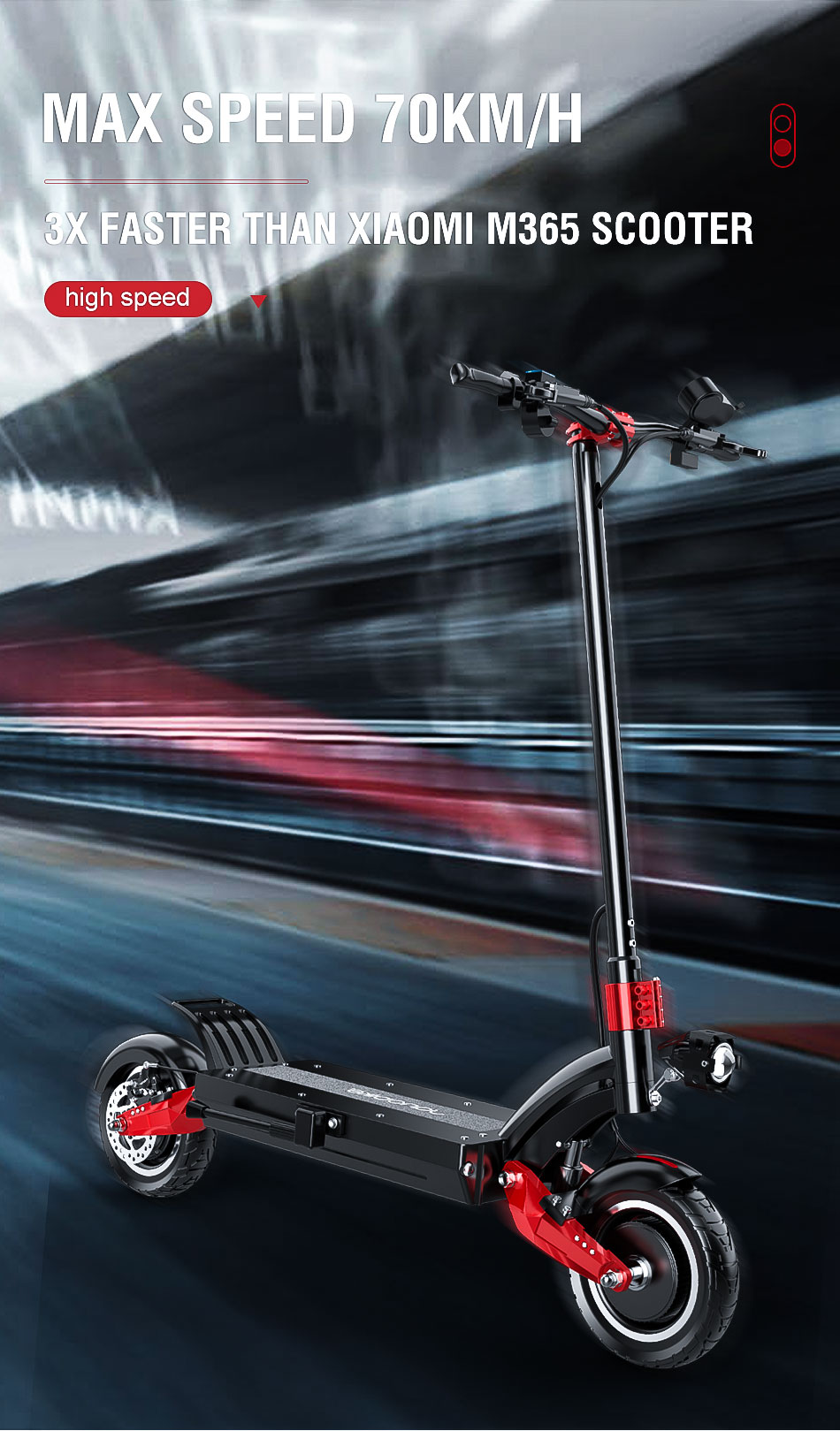 JANOBIKE Alien X10 Folding Off-Road Electric Scooter 10 inch 23.4Ah Battery 1200W*2 Motor 10 Inch Wheels Aluminum Alloy Body Max Speed 70km/h Dual hydraulic brake - Black