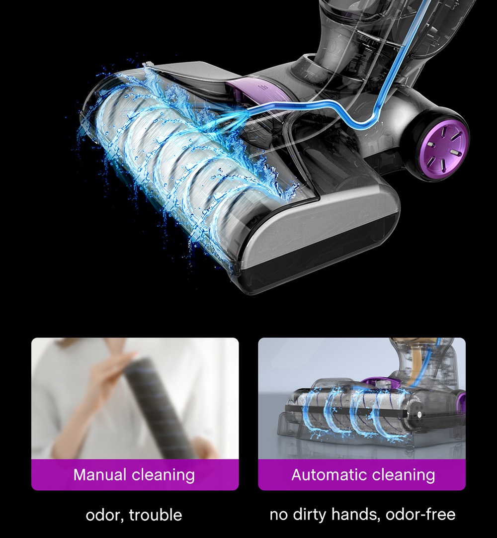 JIMMY PowerWash HW8 Pro Cordless Dry Wet Smart Vacuum Washer Cleaner 15000pa Brushless Digital Motor 3000mAh 35Mins Run Time Instantly Dry One-Touch Self-Cleaning LED Disply Detachable Water Tank Replaceable Battery Pack- Purple