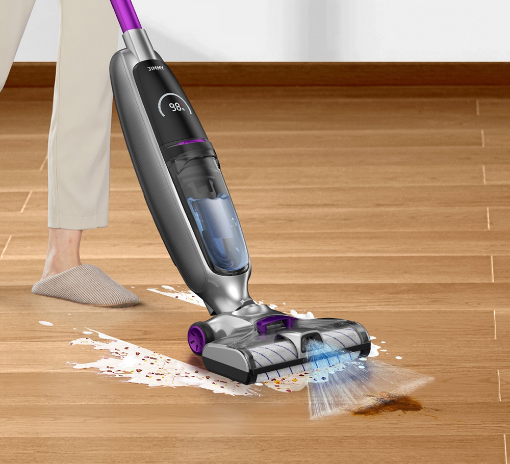 JIMMY PowerWash HW8 Pro Cordless Dry Wet Smart Vacuum Washer Cleaner 15000pa Brushless Digital Motor 3000mAh 35Mins Run Time Instantly Dry One-Touch Self-Cleaning LED Disply Detachable Water Tank Replaceable Battery Pack- Purple