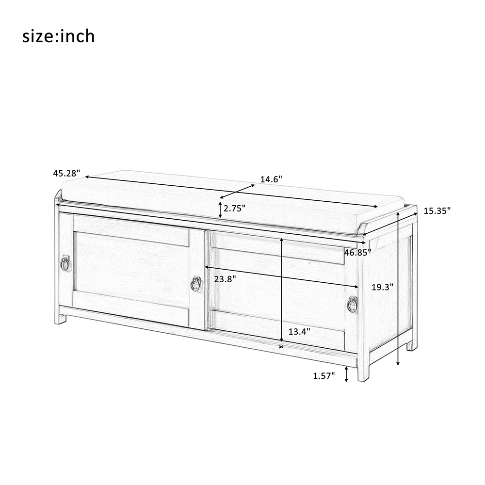 U-STYLE 46.8" Storage Bench with 2 Cabinets, and Wooden Frame, for Entrance, Hallway, Bedroom, Living Room - Black