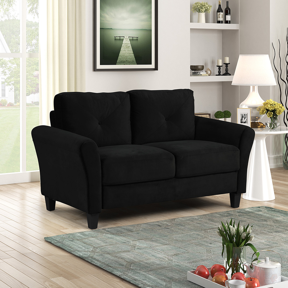 2 Pieces Fabric Upholstered Sofa Set, Including 1 3-seat Sofa, and 1 Loveseat, for Living Room, Bedroom, Office, Apartment - Black
