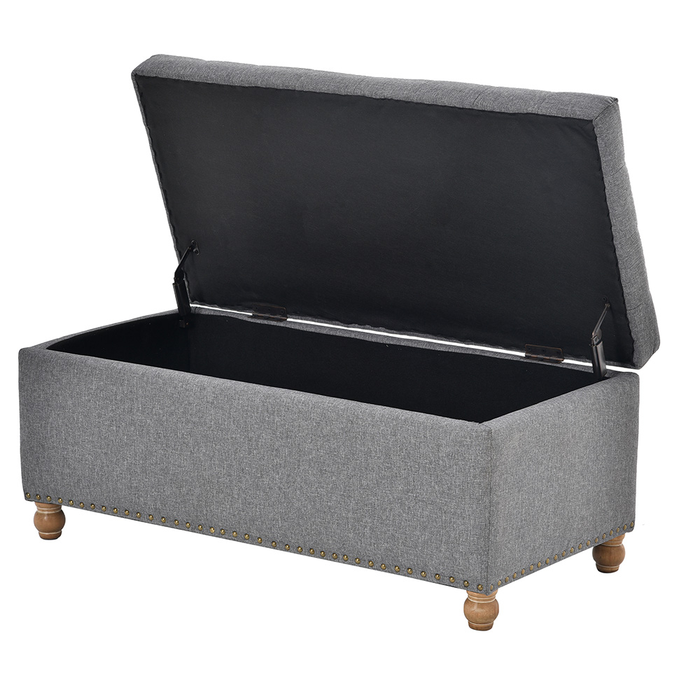 U-STYLE 39.4" Upholstered Storage Bench with Tufted Top, and Rubber Wood Legs, for Entrance, Hallway, Bedroom - Gray