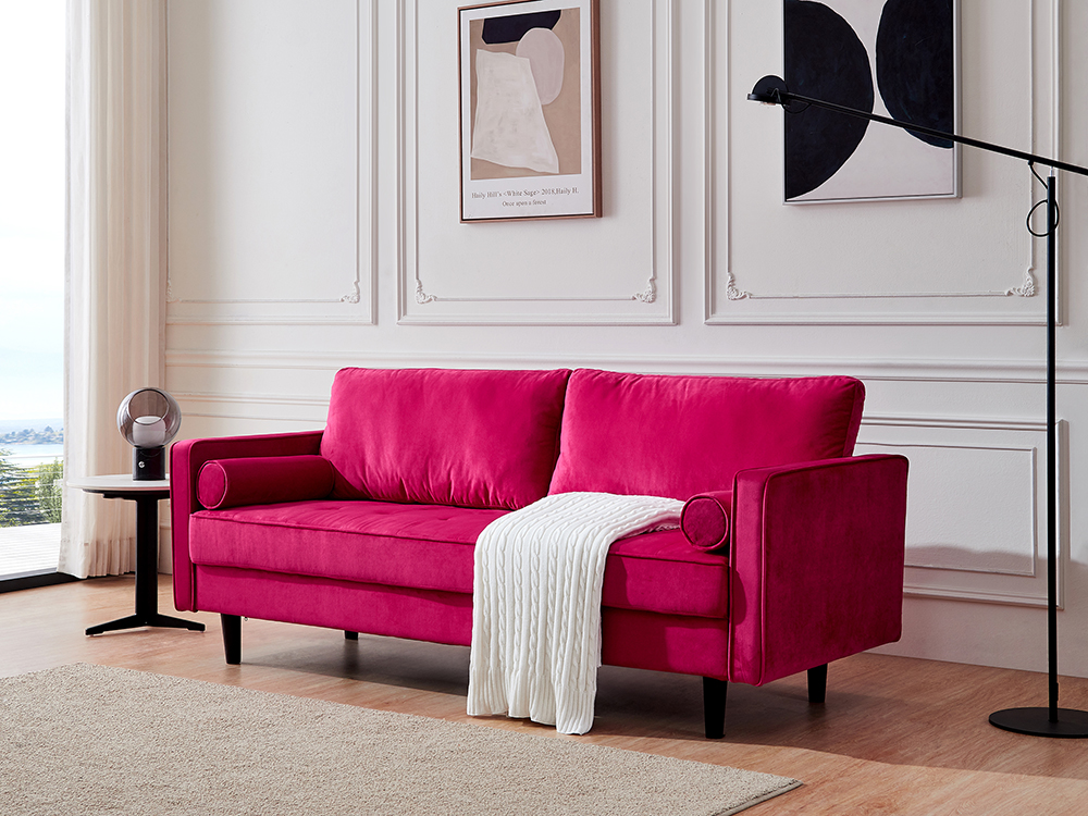 75.6" 3-Seat Velvet Upholstered Sofa with Wooden Frame, for Living Room, Bedroom, Office, Apartment - Red