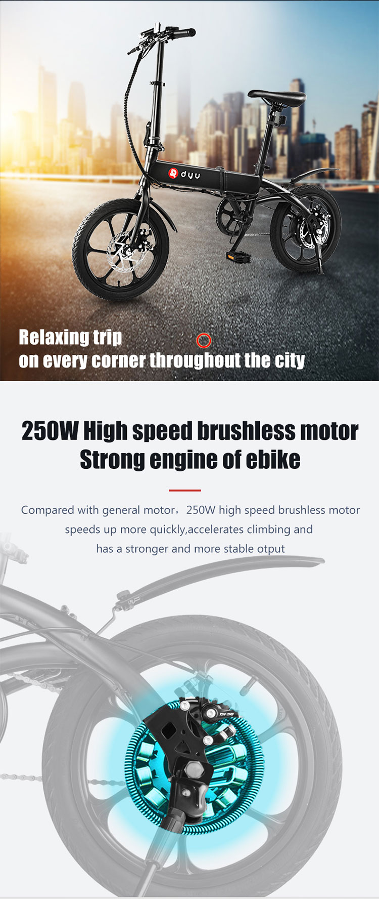 DYU A1F Folding Moped Electric Bike 16inch 25km/h Top Speed 15-20km Mileage Range 5Ah Battery 250W Double Brake System Max Load 120kg - Black