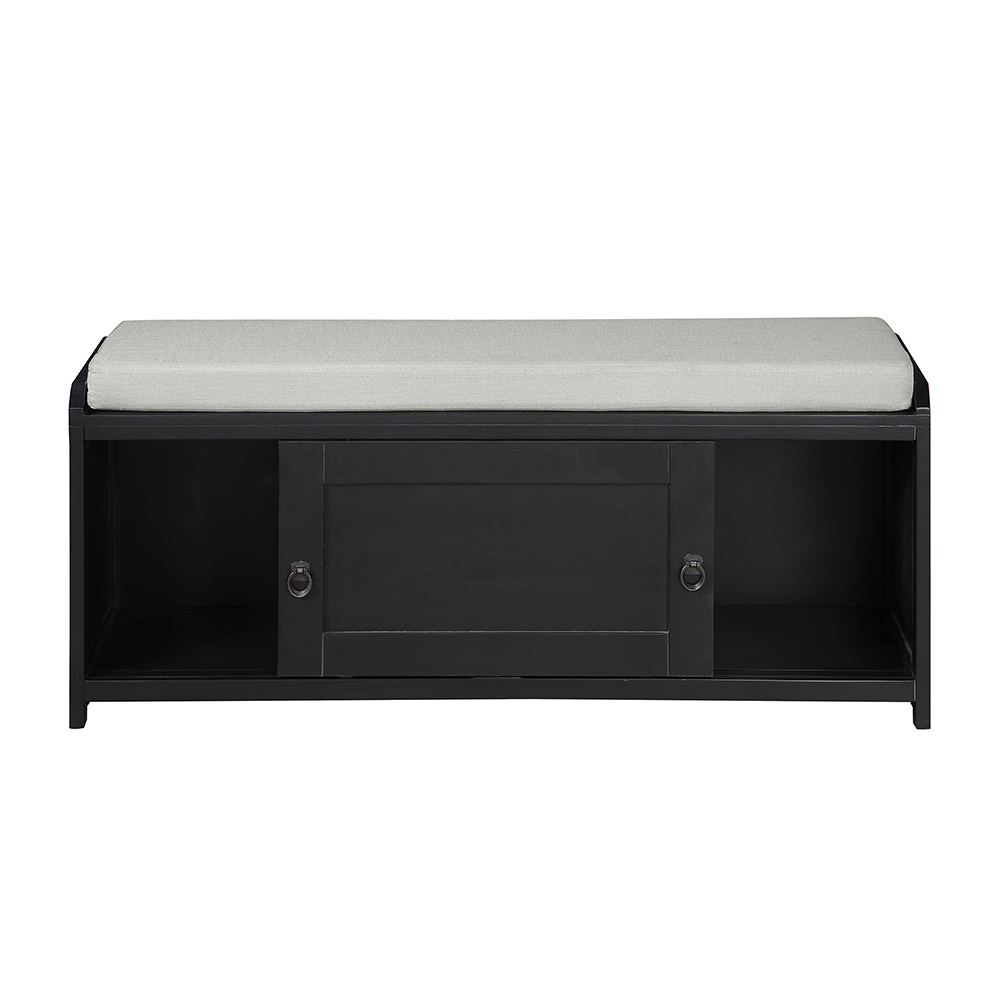 U-STYLE 46.8" Storage Bench with 2 Cabinets, and Wooden Frame, for Entrance, Hallway, Bedroom, Living Room - Black