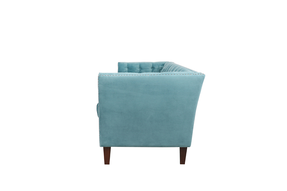 77.5'' 3-Seat Velvet Fabric Upholstered Sofa with Reversible Cushion, and Wooden Legs, for Living Room, Bedroom, Office, Apartment - Blue