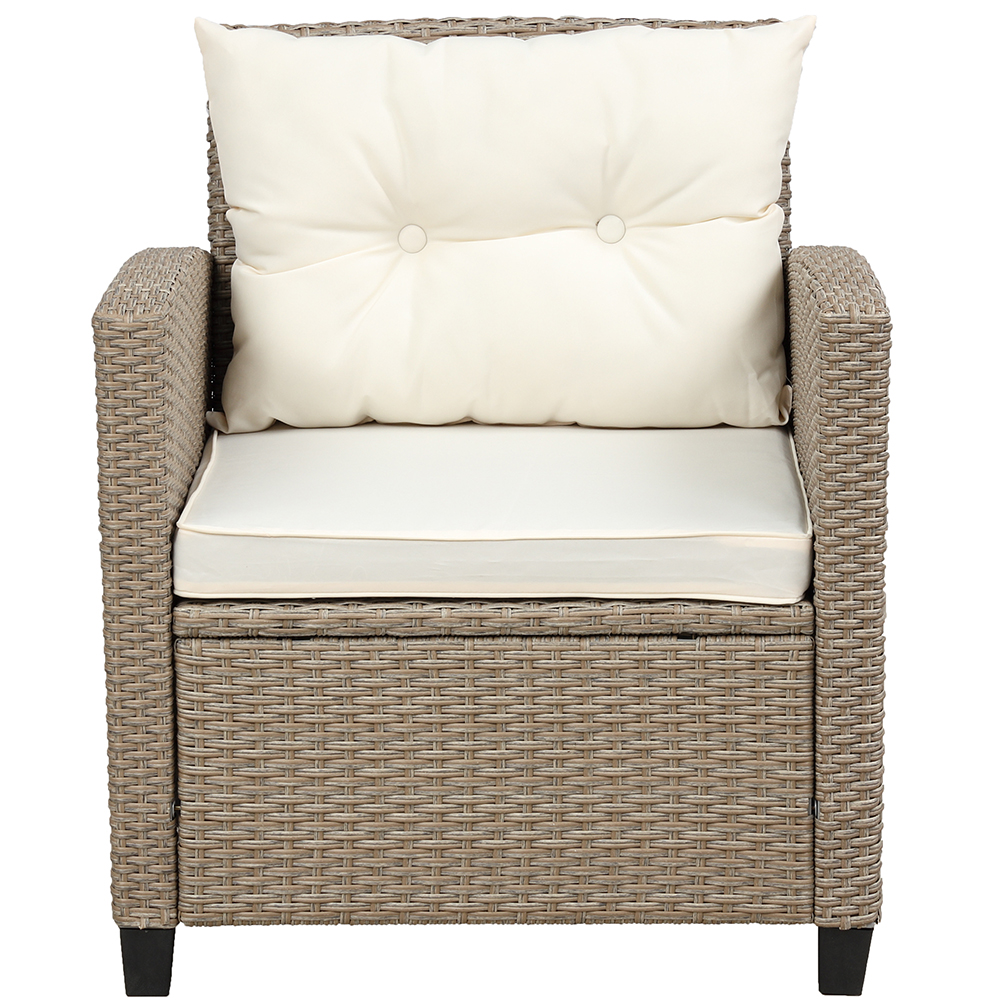 U-STYLE 4 Pieces Outdoor Ratten Furniture Set, Including 2-Seat Sofa, Lounge Sofa, Armchair, and Coffee Table, for Garden, Terrace, Porch, Poolside, Beach - Beige