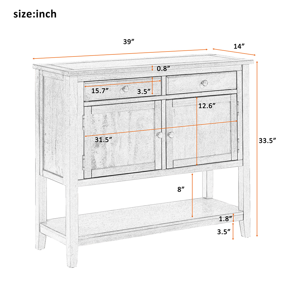 U-STYLE 39'' Modern Style Wooden Console Table with 2 Storage Drawers, 2 Cabinets and Bottom Shelf, for Entrance, Hallway, Dining Room, Kitchen - Green