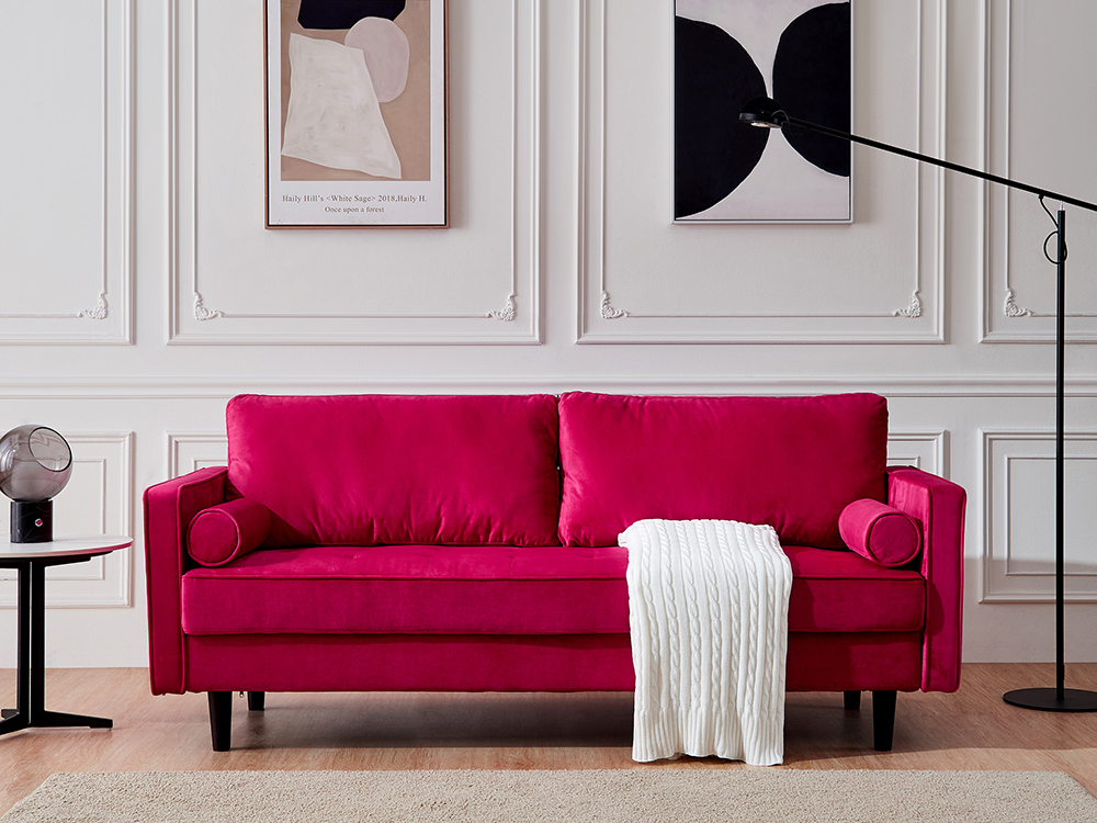 75.6" 3-Seat Velvet Upholstered Sofa with Wooden Frame, for Living Room, Bedroom, Office, Apartment - Red
