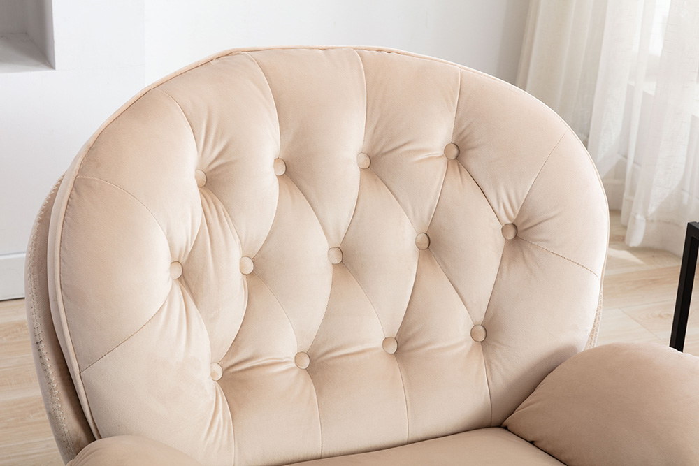 Modern Style Velvet Sofa Chair with Ottoman, and Metal Frame, for Living Room, Bedroom, Dining Room, Office - Beige