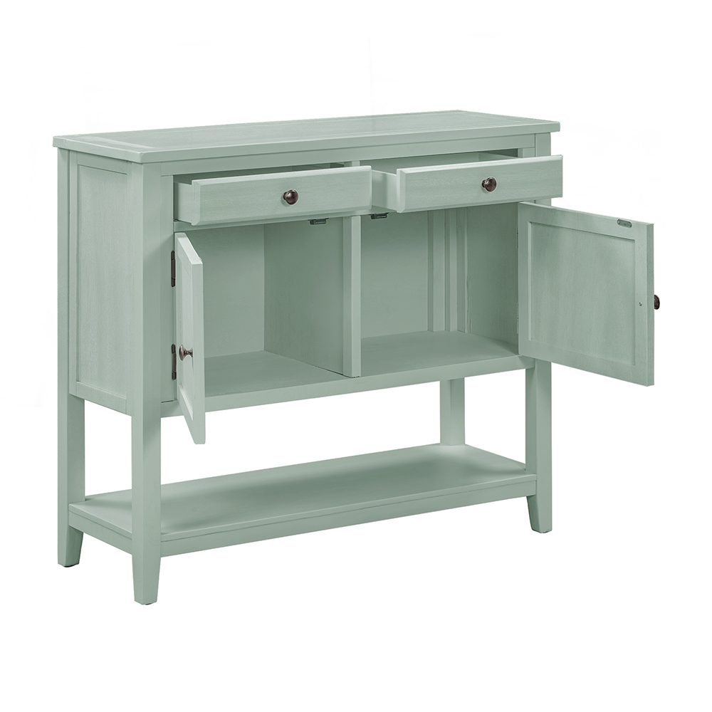 U-STYLE 39'' Modern Style Wooden Console Table with 2 Storage Drawers, 2 Cabinets and Bottom Shelf, for Entrance, Hallway, Dining Room, Kitchen - Green