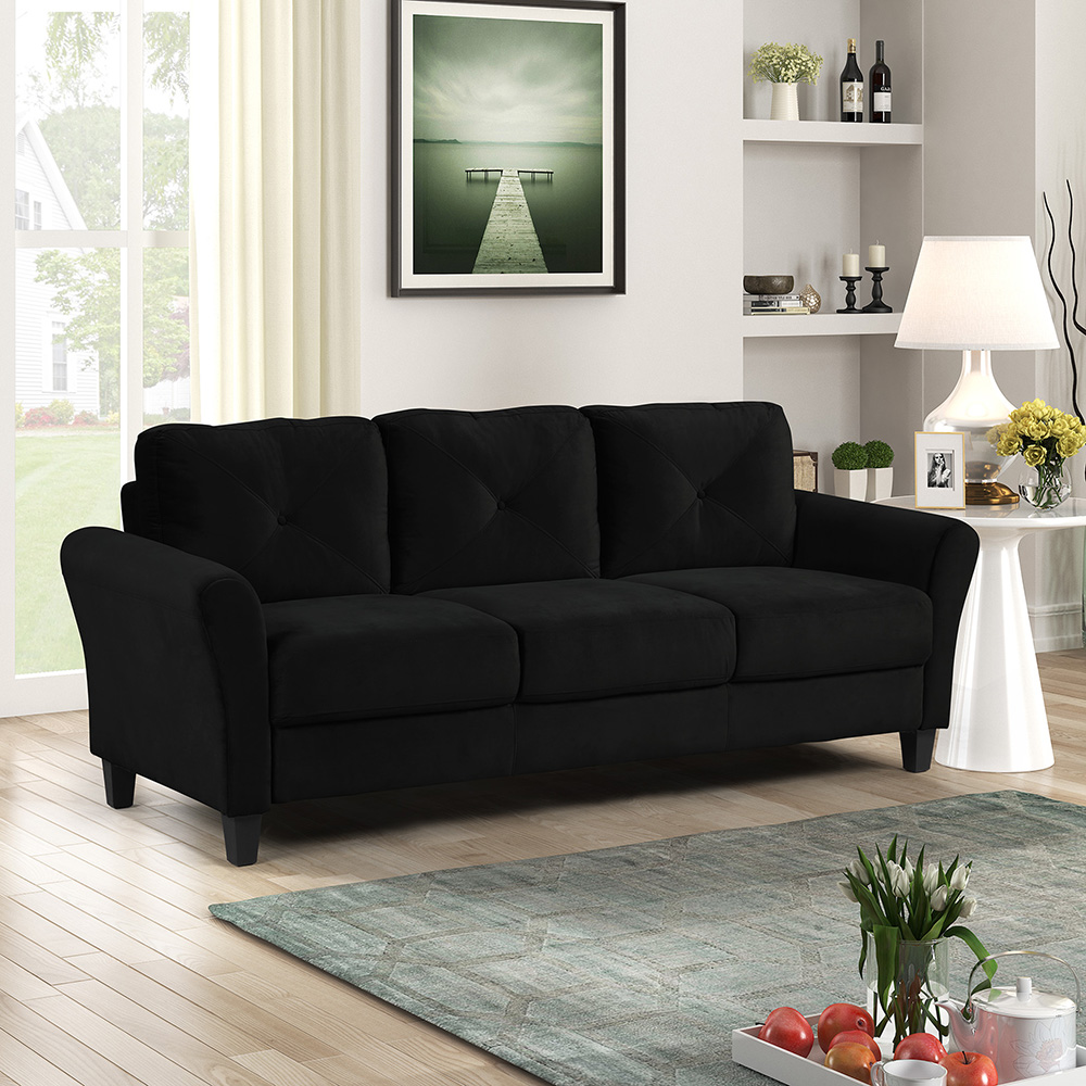 2 Pieces Fabric Upholstered Sofa Set, Including 1 3-seat Sofa, and 1 Loveseat, for Living Room, Bedroom, Office, Apartment - Black