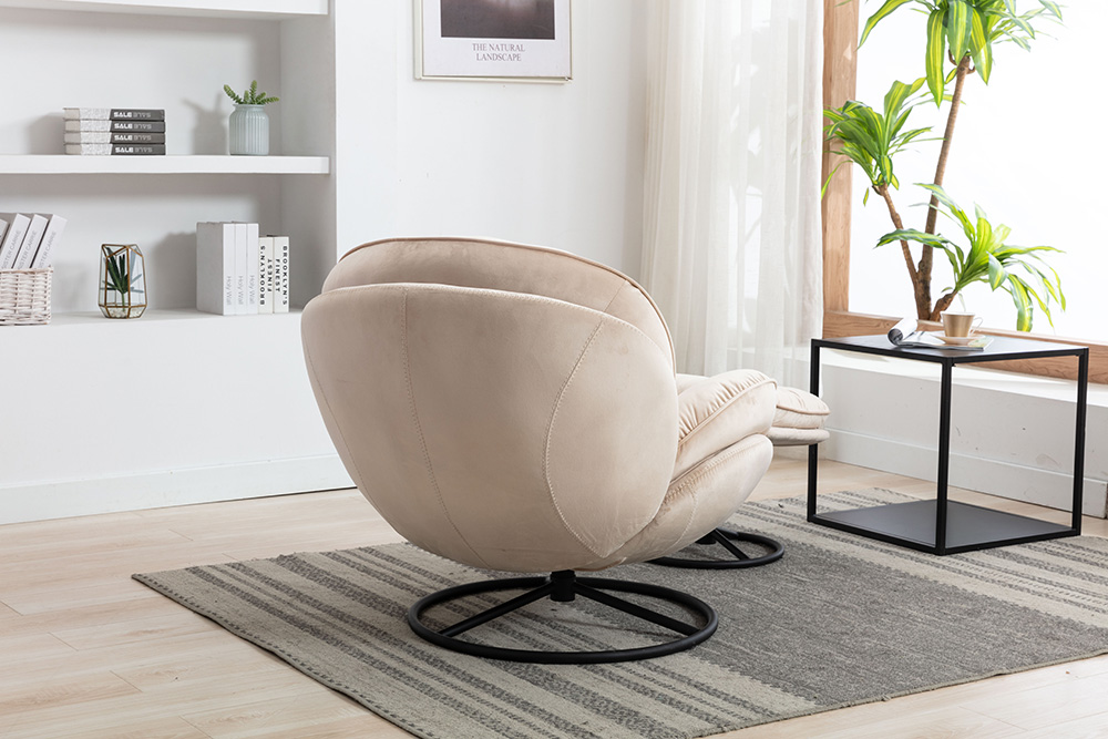 Modern Style Velvet Sofa Chair with Ottoman, and Metal Frame, for Living Room, Bedroom, Dining Room, Office - Beige