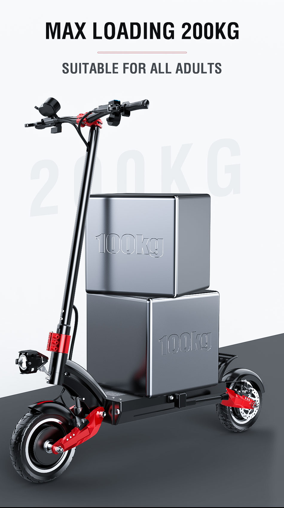 JANOBIKE Alien X10 Folding Off-Road Electric Scooter 10 inch 23.4Ah Battery 1200W*2 Motor 10 Inch Wheels Aluminum Alloy Body Max Speed 70km/h Dual hydraulic brake - Black