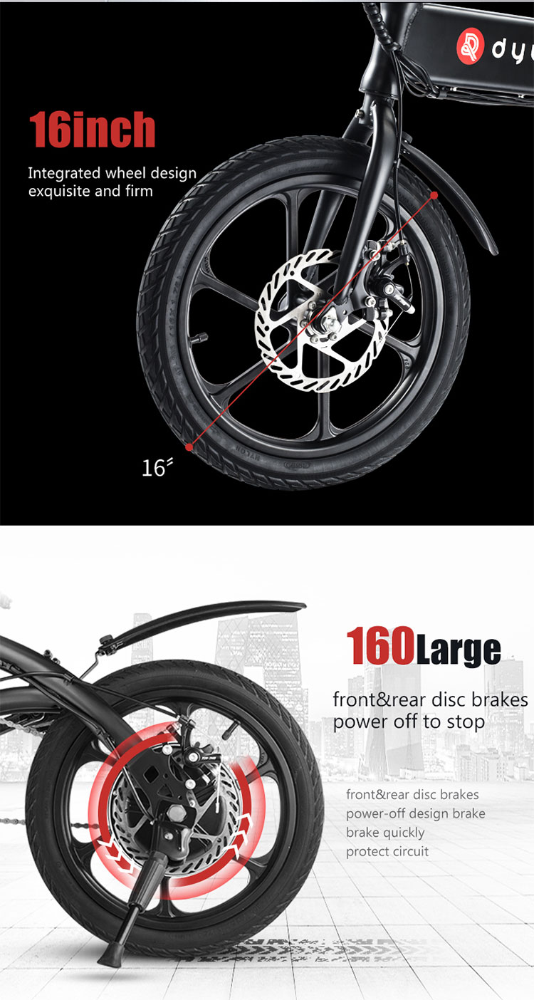 DYU A1F Folding Moped Electric Bike 16inch 25km/h Top Speed 15-20km Mileage Range 5Ah Battery 250W Double Brake System Max Load 120kg - Black