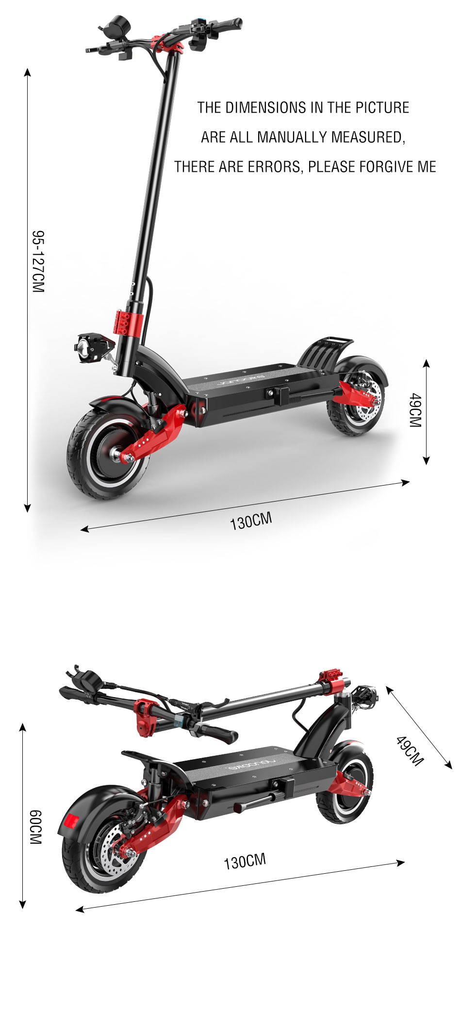JANOBIKE Alien X10 Folding Off-Road Electric Scooter 10 inch 23.4Ah Battery 1200W*2 Motor 10 Inch Wheels Aluminum Alloy Body Max Speed 70km/h Dual hydraulic brake - Black