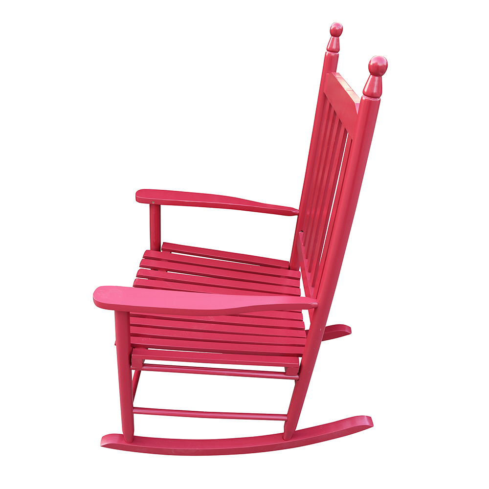 Wooden Rocking Chair with Armrests and Slats Support, for Garden, Terrace, Porch, Poolside, Beach - Red