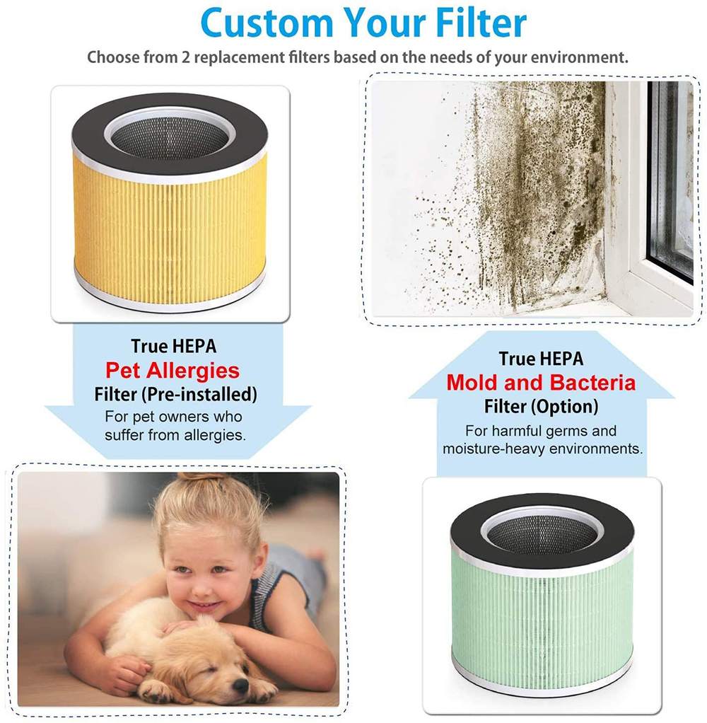 RENPHO Air Purifier with HEPA Filter, Filtration Efficiency 99.97%, for Mold, Smoke, Bacteria, Dust, and Pollen - Black