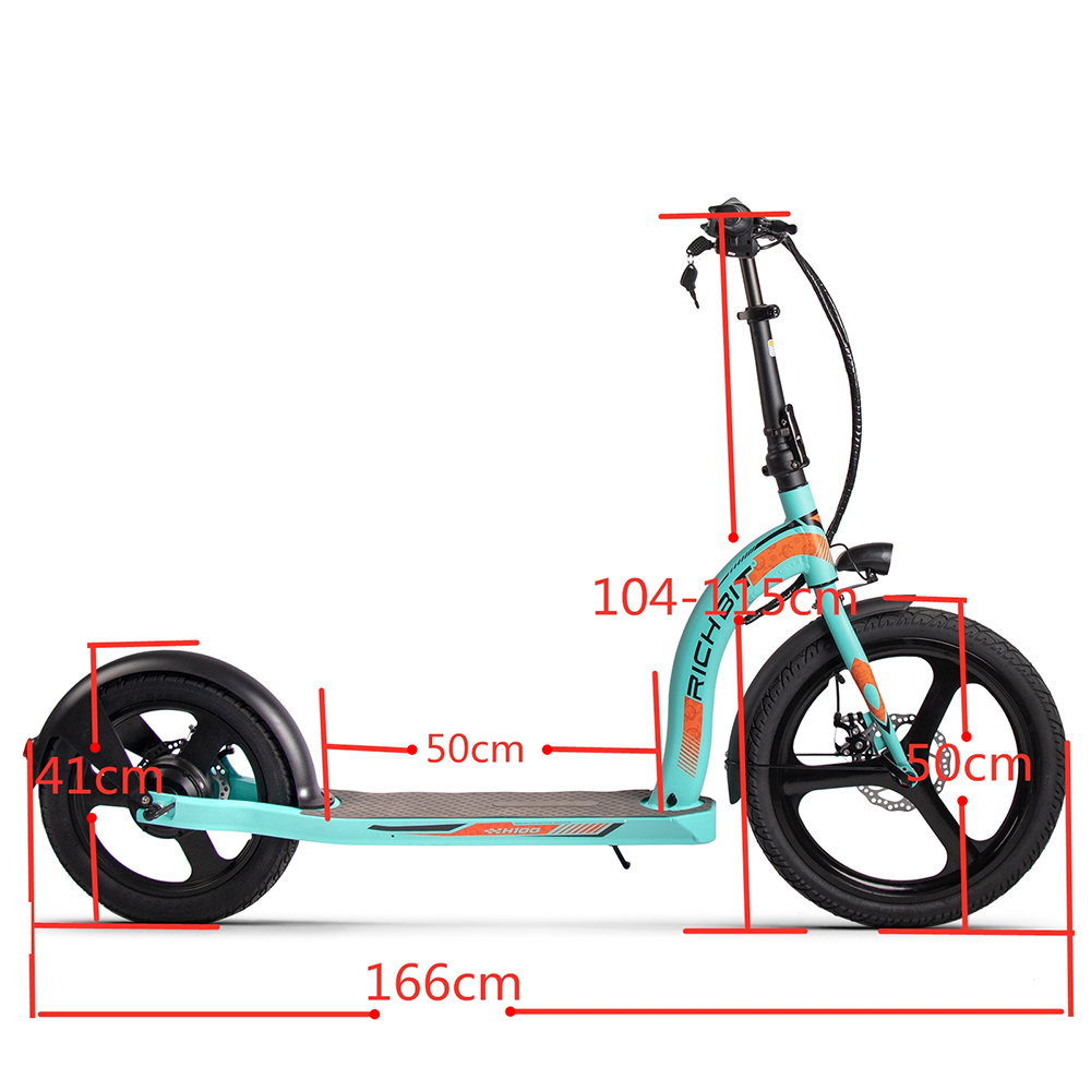 RICH BIT H100 Folding Electric Kick Scooter Scooter 36V*10Ah Battery Front 20inch Rear 16inch Integrated Wheel Alloy aluminum frame 350W Motor - Blue