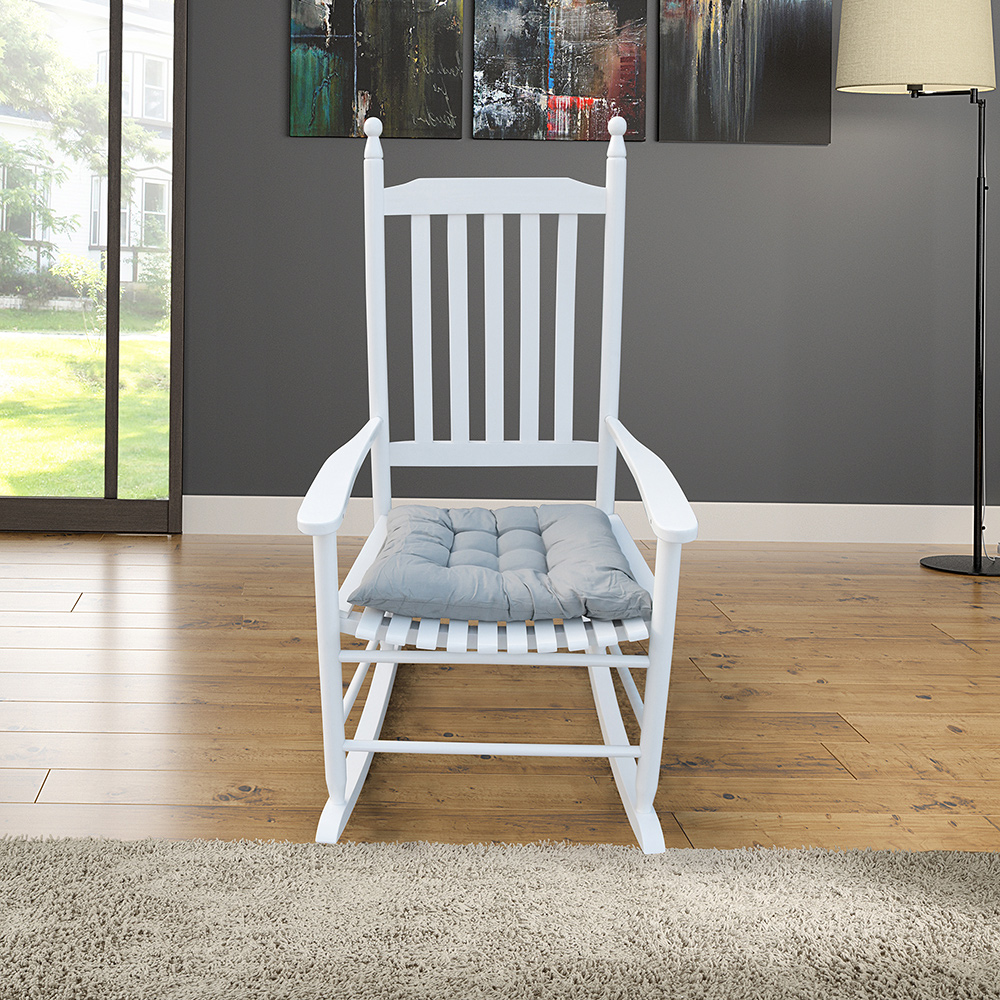 Wooden Rocking Chair with Armrests and Slats Support, for Garden, Terrace, Porch, Poolside, Beach - White