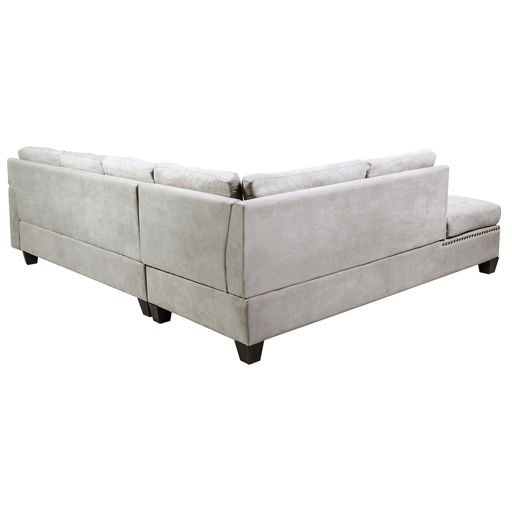TREXM 105.1" Microsuede Upholstered Sectional Sofa with Storage Ottoman, Wooden Frame, and Plastic Legs, for Living Room, Bedroom, Office, Apartment - Gray