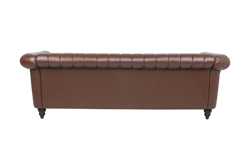 84'' 3-Seat PU Leather Sofa with Reversible Cushions, and Wooden Frame, for Living Room, Bedroom, Office, Apartment - Brown
