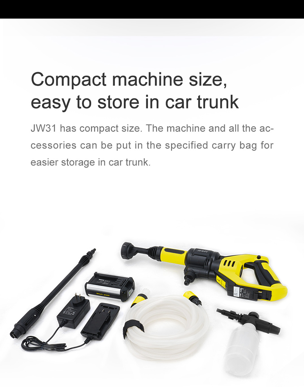 Xiaomi JIMMY JW31 Lightweight Cordless Pressure Washer Self-priming Faucet Long Cleaning Lance Eco Energy Saving Mode Portable Cleaner Global Version - Black