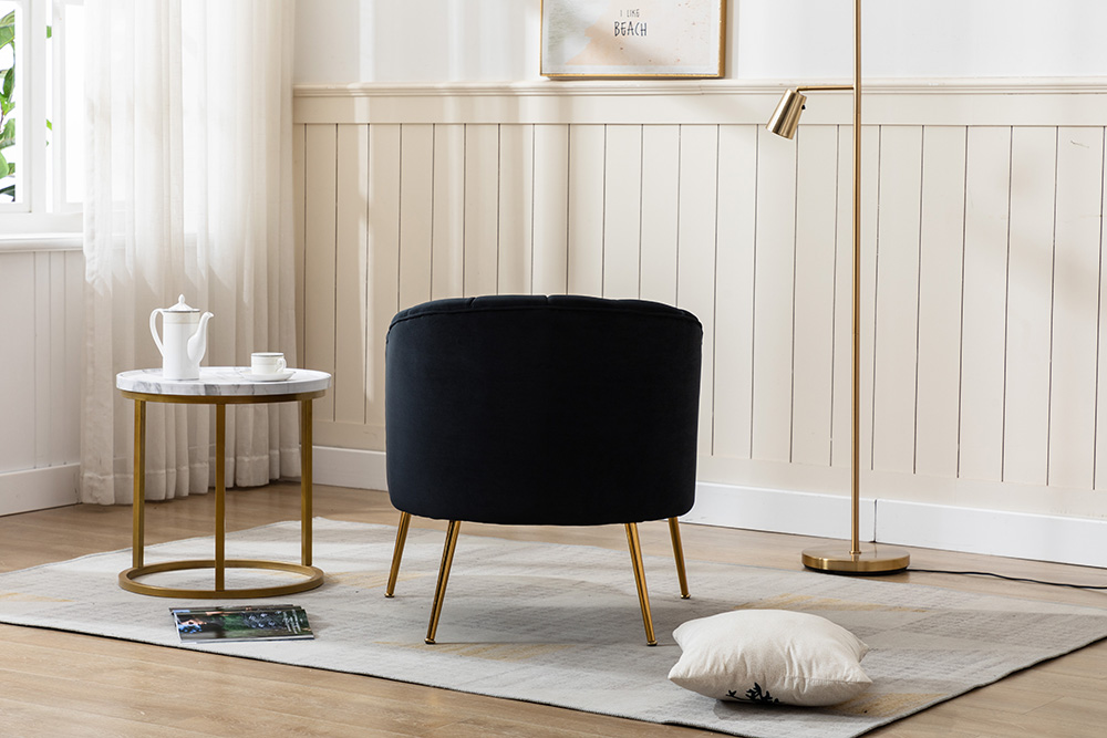 28" Velvet Tufted Upholstered Chair with Curved Backrest and Metal Legs, for Living Room, Bedroom, Dining Room, Office - Black