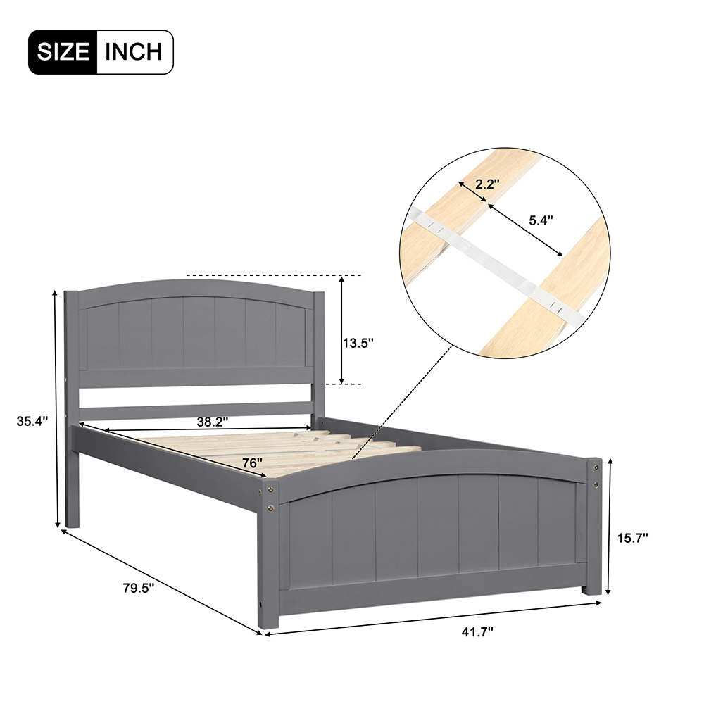 Twin-Size Platform Bed Frame with Headboard and Wood Slats Support, No Box Spring Needed (Only Frame) - Gray