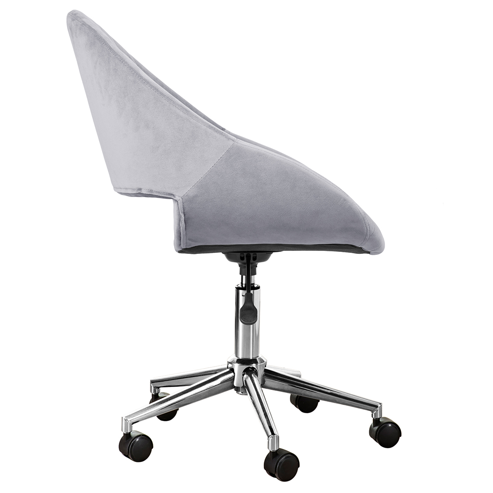 Modern Leisure Velvet Swivel Chair Height Adjustable with Curved Backrest and Casters for Living Room, Bedroom, Dining Room, Office - Gray