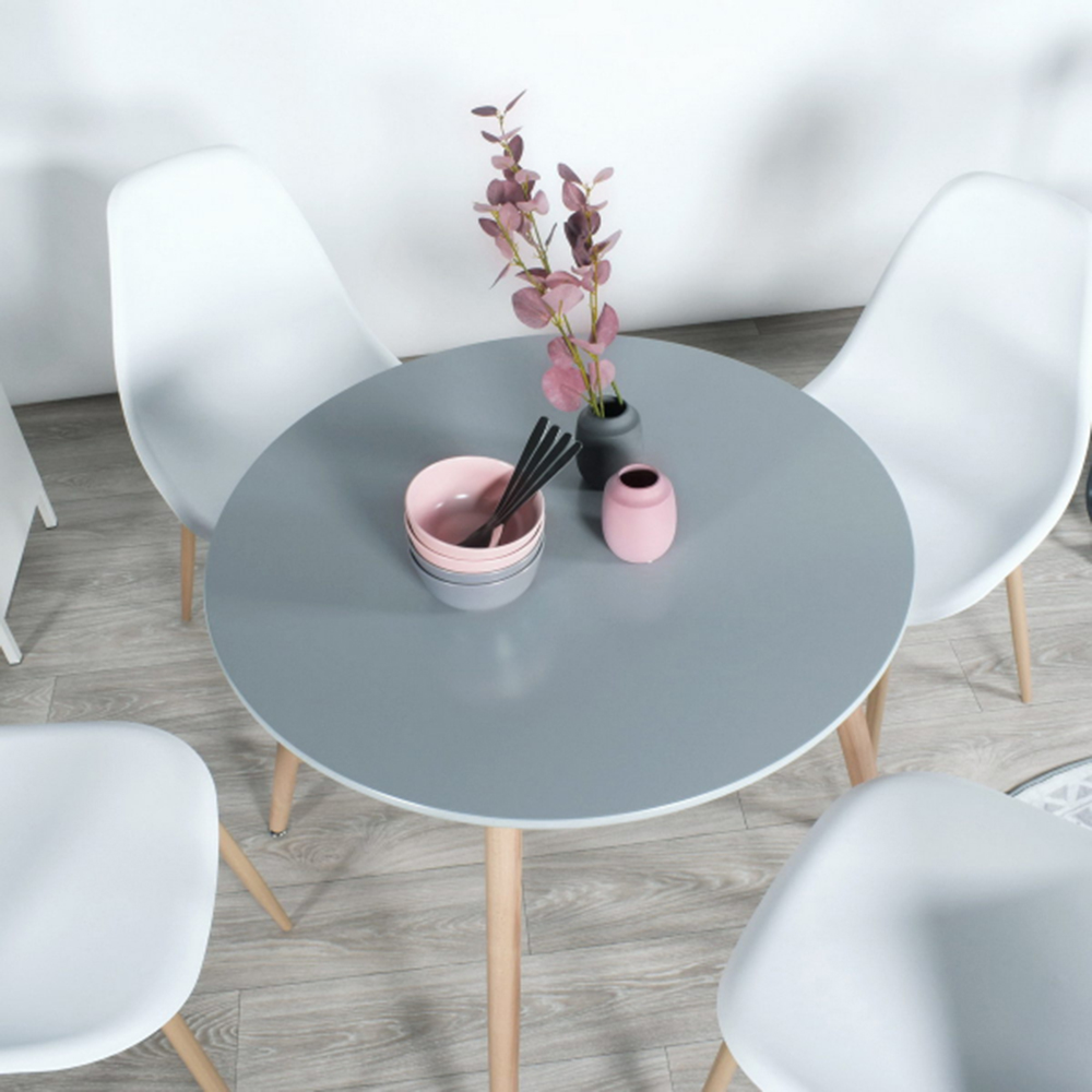 31.5" High Glossy Round Dining Table with Solid Beech Wood Legs, for Restaurant, Cafe, Tavern, Living Room - Gray