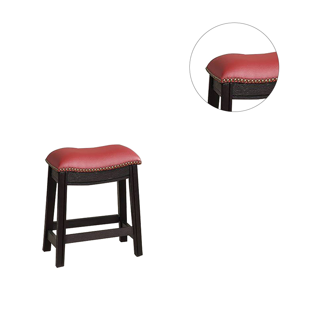 18"H PU Upholstered Dining Stool Set of 2, with Nailhead Trim, and Wooden Frame, for Restaurant, Cafe, Tavern, Office, Living Room - Burgundy