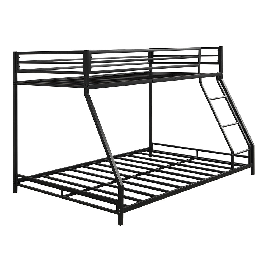 Twin-Over-Full Size Bunk Bed Frame with Ladder, and Metal Slats Support, No Spring Box Required (Frame Only) - Black