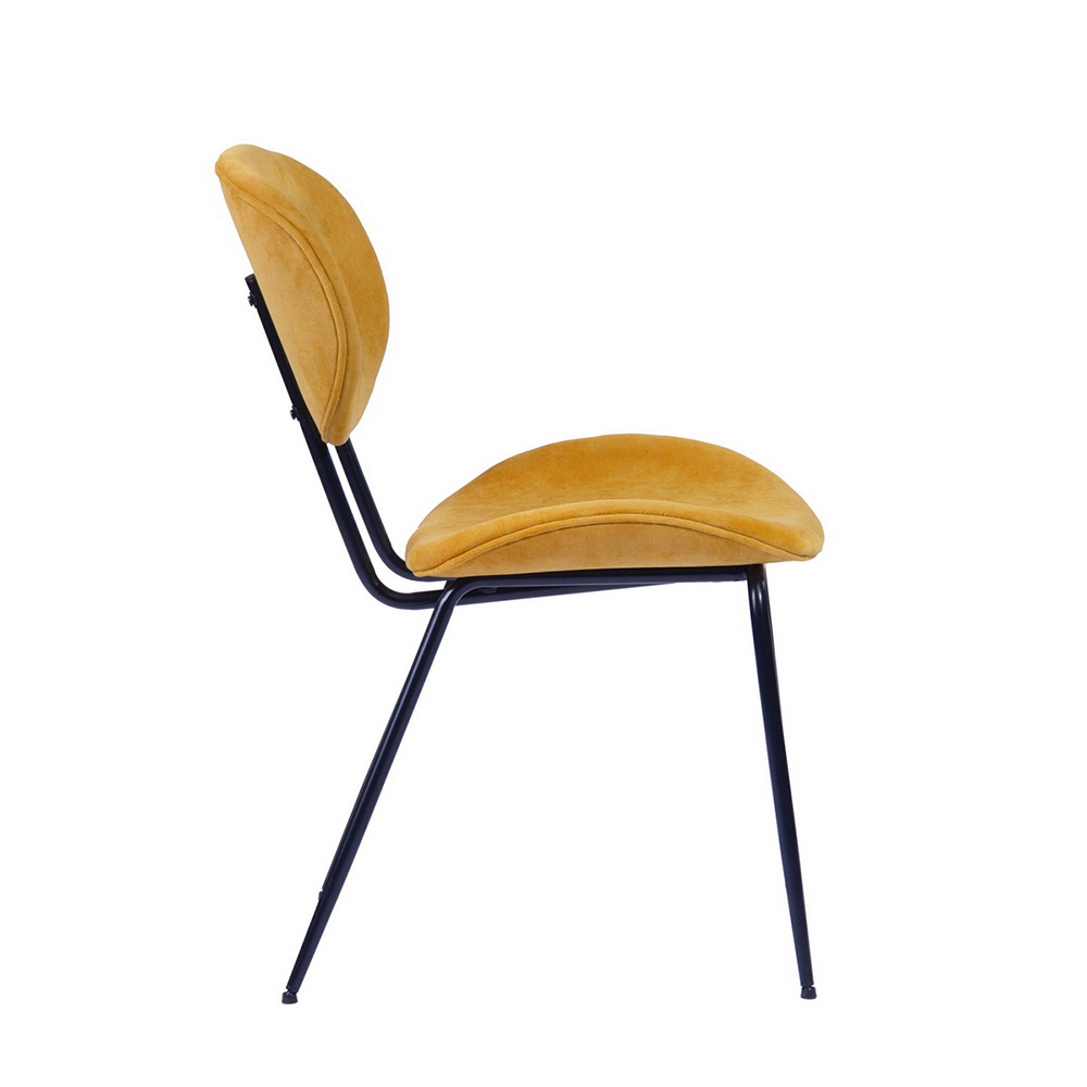 Velvet Upholstered Dining Chair Set of 2, with Curved Backrest, and Metal Legs, for Restaurant, Cafe, Tavern, Office, Living Room - Yellow