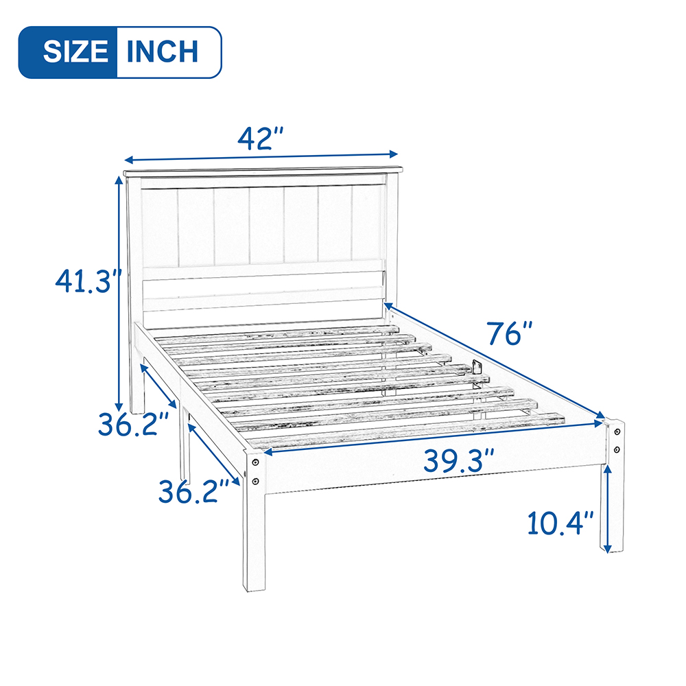 Twin-Size Platform Bed Frame with Headboard and Wooden Slats Support, No Box Spring Needed (Only Frame) - White