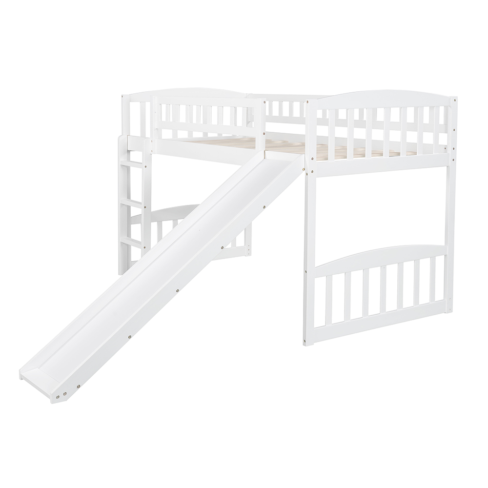 Twin-Size Loft Bed Frame with Slide, Ladder, and Wooden Slats Support, for Kids, Teens, Boys, Girls (Frame Only) - White