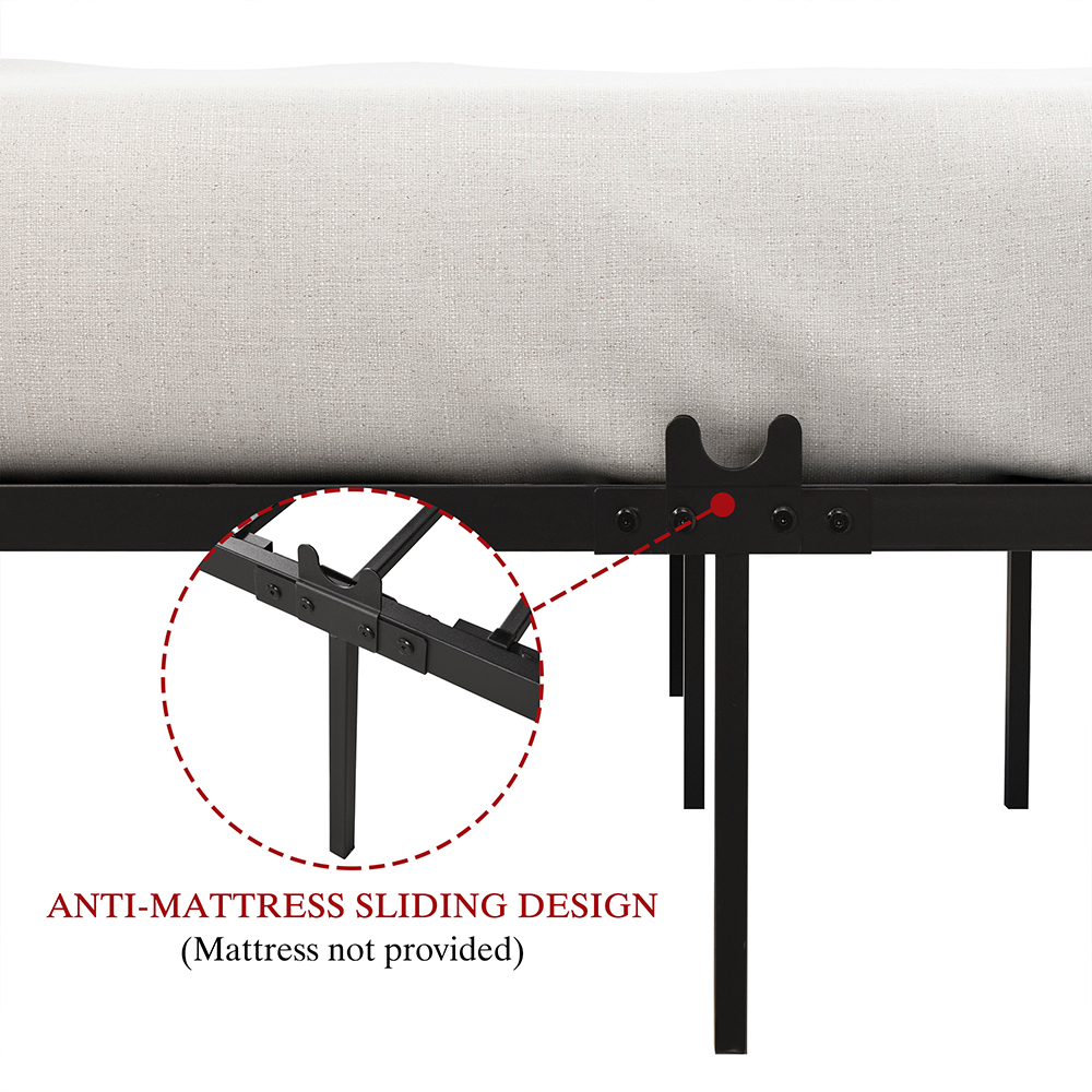 Twin-Size Canopy Platform Bed Frame with 4 Pillars and Metal Slats Support, No Box Spring Needed (Only Frame) - Black