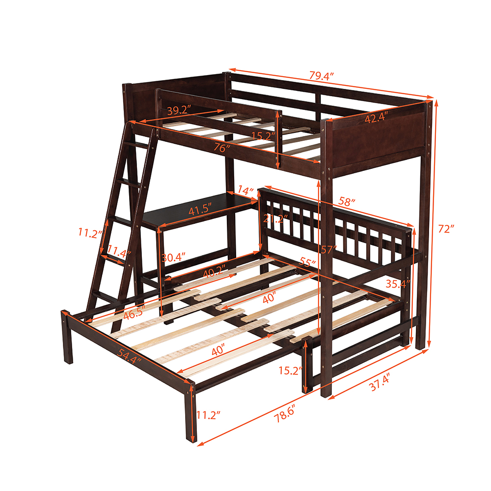 Twin-Size Loft Bed Frame with Convertible Lower Bed, Desk, Ladder, and Wooden Slats Support, for Kids, Teens, Boys, Girls (Frame Only) - Espresso