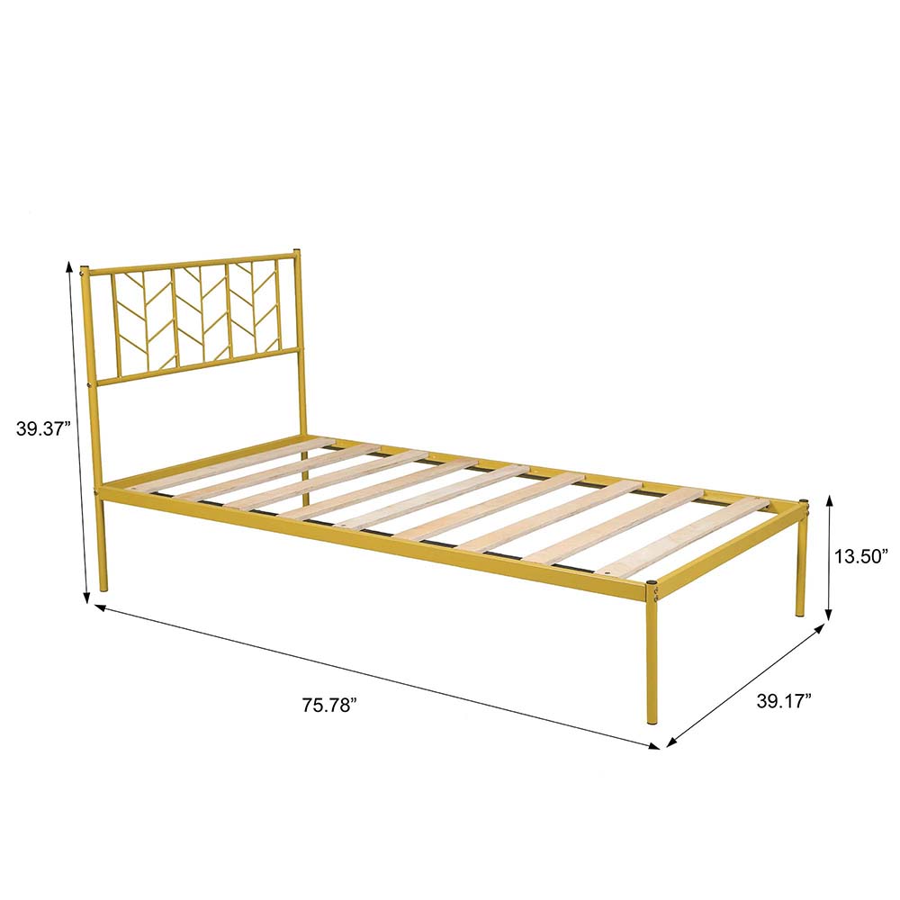Twin-Size Metal Platform Bed Frame with Headboard and MDF Slats Support, No Box Spring Needed (Only Frame) - Gold