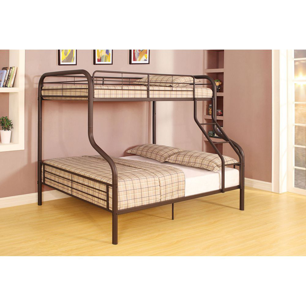 ACME Cairo Twin-Over-Full Size Bunk Bed Frame with Ladder, and Metal Slats Support, No Spring Box Required, for Kids, Teens (Frame Only) - Black