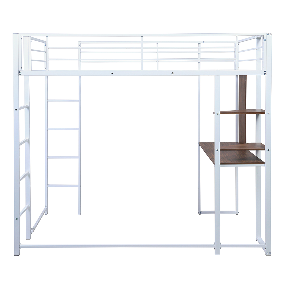 Twin-Size Loft Bed Frame with Desk, Storage Shelves, Ladder, and Metal Slats Support, for Kids, Teens, Boys, Girls (Frame Only) - White