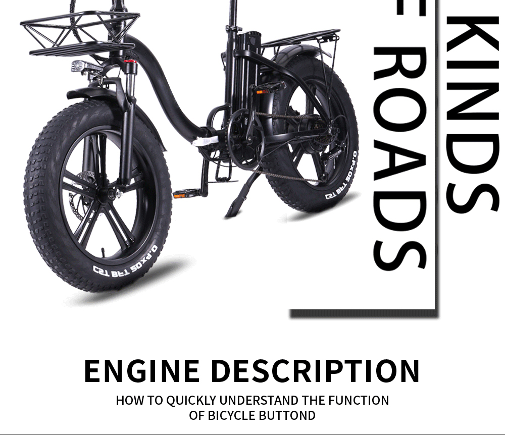 CMACEWHEEL Y20 Electric Moped Bike 20 x 4.0 Fat Tires Five Speeds 750W Motor 15AH Battery Smart Display Alloy integrated Wheels - Black