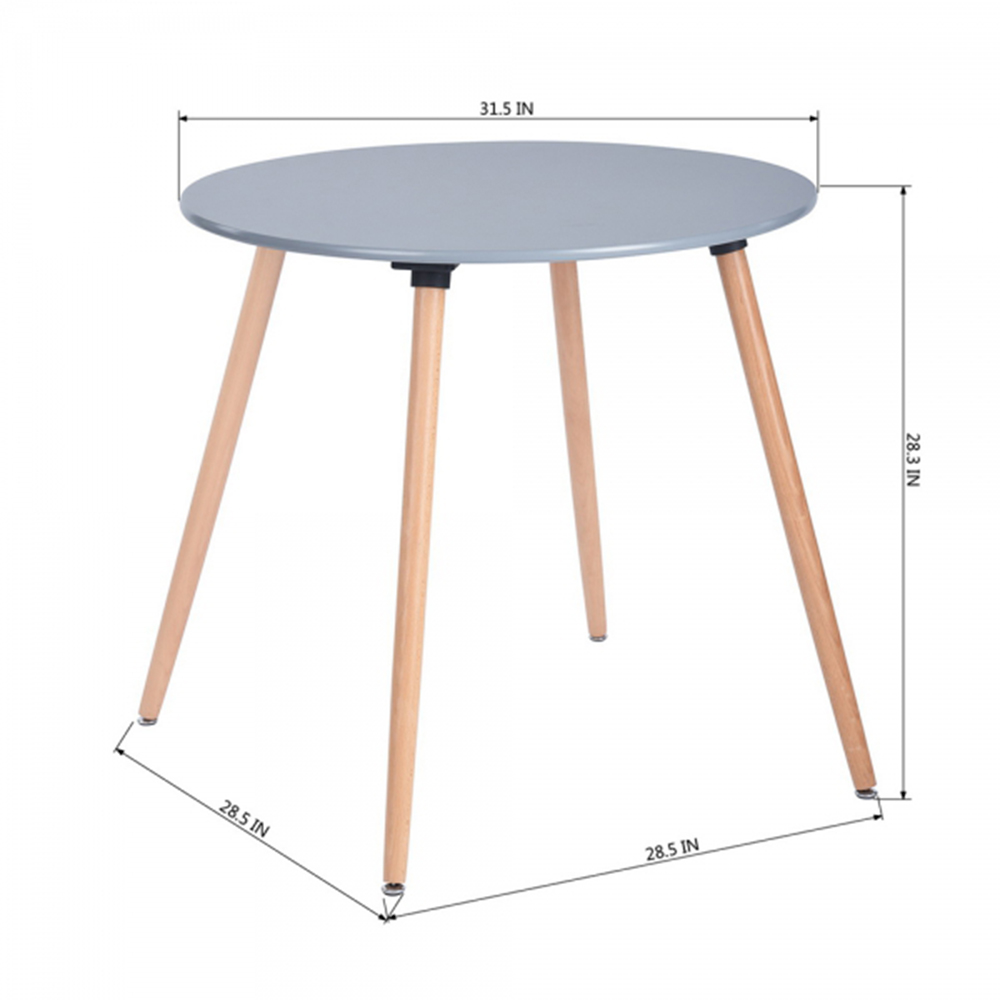 31.5" High Glossy Round Dining Table with Solid Beech Wood Legs, for Restaurant, Cafe, Tavern, Living Room - Gray