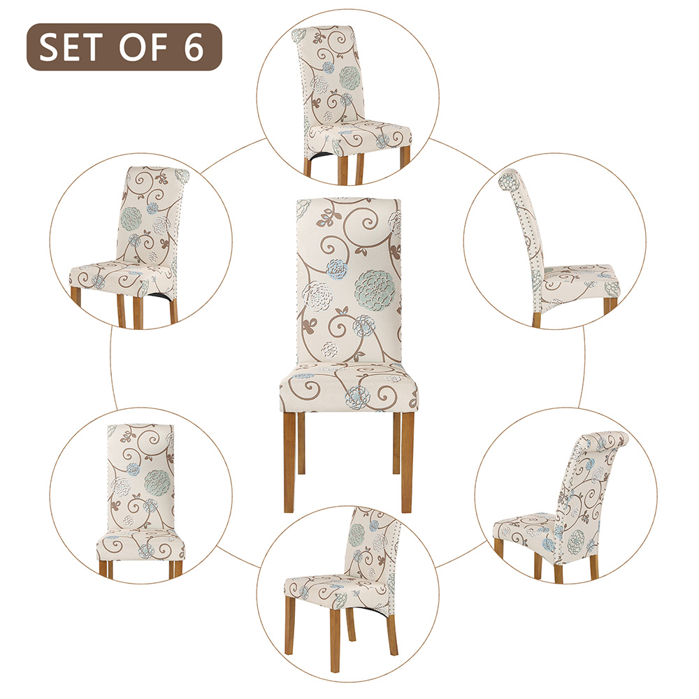 TOPMAX Fabric Upholstered Dining Chair Set of 6, with Nailed Trim Backrest, and Wood Legs, for Restaurant, Cafe, Tavern, Office, Living Room - Floral