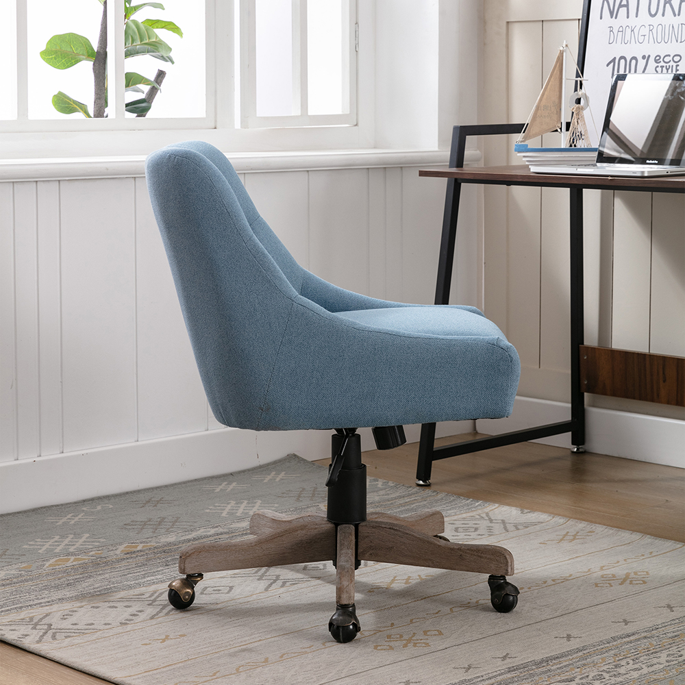 COOLMORE Modern Leisure Linen Swivel Shell Chair Height Adjustable with Curved Backrest and Casters for Living Room, Bedroom, Dining Room, Office - Blue